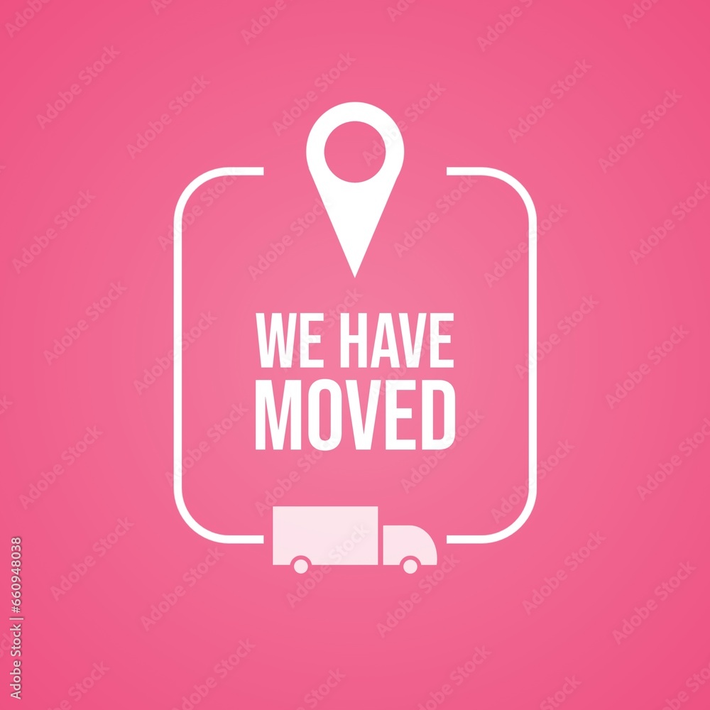 We are moving from one address to another address. Isolated on pink background. We are moving from one address to another address. Isolated on pink background.