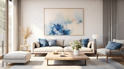 Stylish and Scandinavian living room interior of modern apartment with sofa © Ruslan Gilmanshin