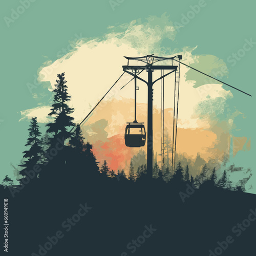 transportation cableway gondola silhouette. Created using Generative AI Technology