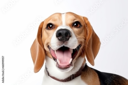 Funny active pet cute portrait of Beagle dog isolated on white