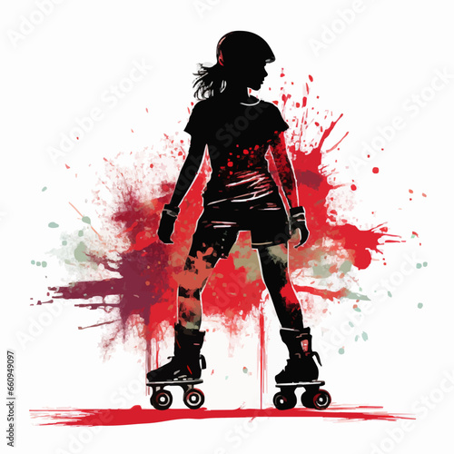 sports roller derby silhouette distressed retro. Created using Generative AI Technology