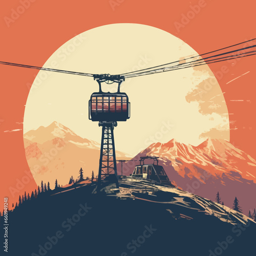 transportation mountain cableway silhouette. Created using Generative AI Technology