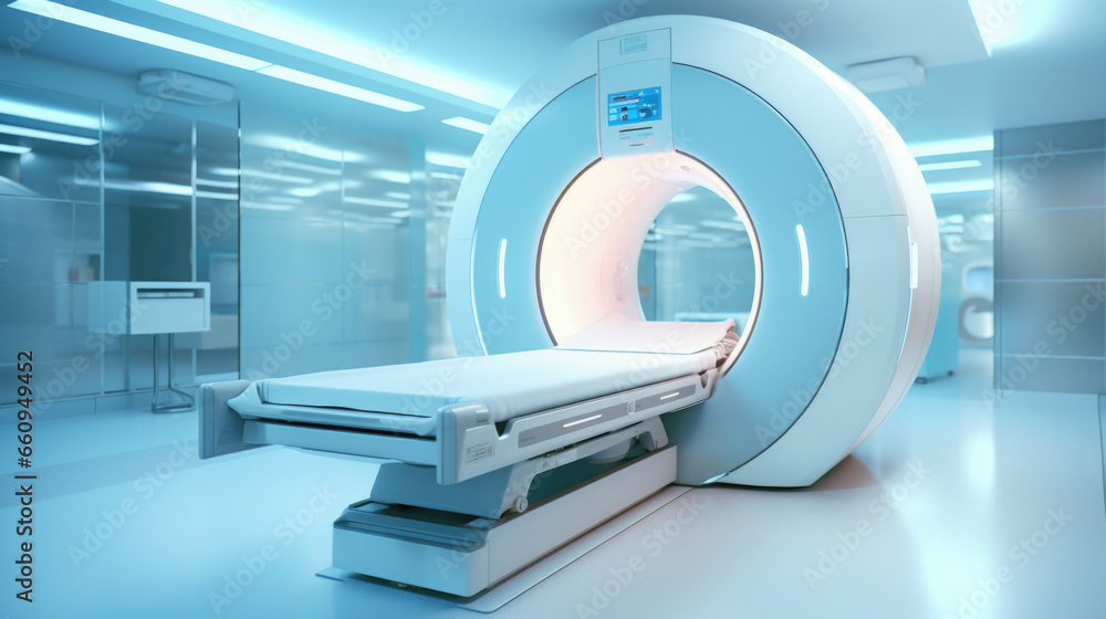 MRI - Magnetic resonance imaging scan device in Hospital. Medical Equipment and Health Care MRI - Magnetic resonance imaging scan device in Hospital. Medical Equipment and Health Care