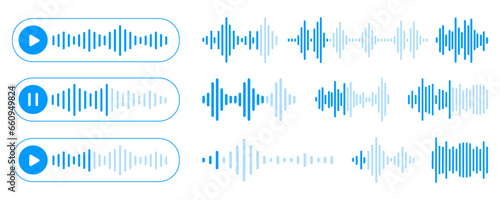 Voice message wave for chat message. Voice messages with sound wave for social media chat. Audio chat with playing and paused speech sound waves