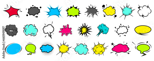 Blank comic speech bubble frames. Set of cartoon comics bubble elements. Set of empty comic speech bubbles