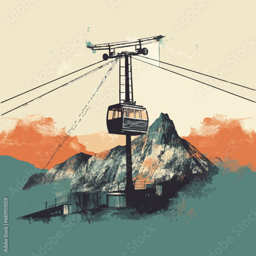 transportation mountain cableway silhouette. Created using Generative AI Technology