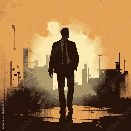 business entrepreneurship silhouette distressed. Created using Generative AI Technology