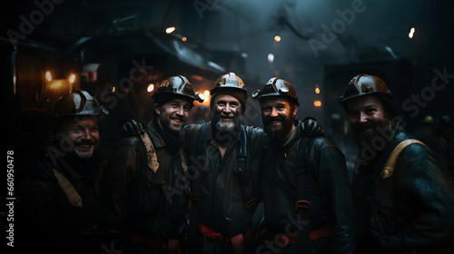 Miner mates bonding on site and sharing a moment of camaraderie as they pose for a memorable group photo