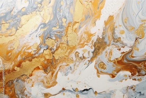 Abstract Gold and White Ceramic Marble Texture with Waves Painting Art - Luxurious Background.