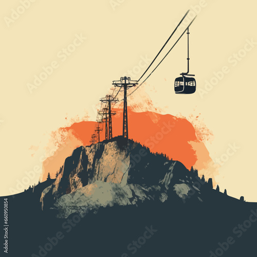 transportation mountain cableway silhouette. Created using Generative AI Technology
