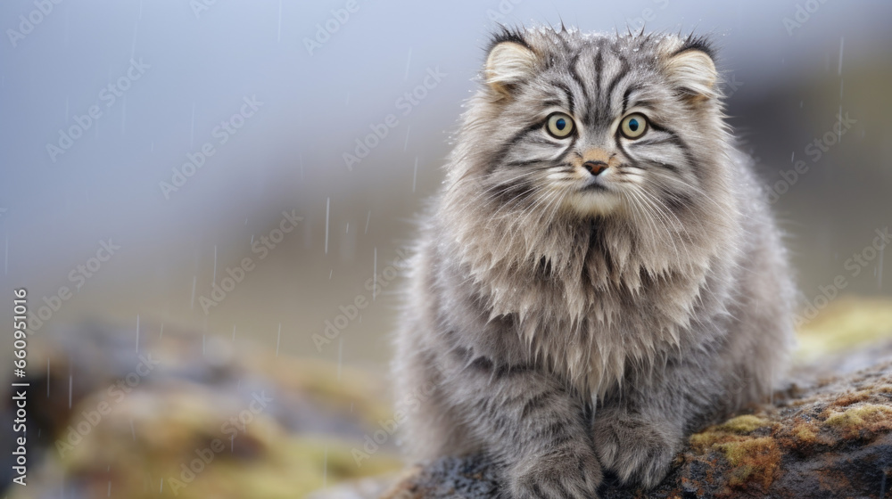 Manul or Pallas's cat, Otocolobus manul, cute wild cat from Asia