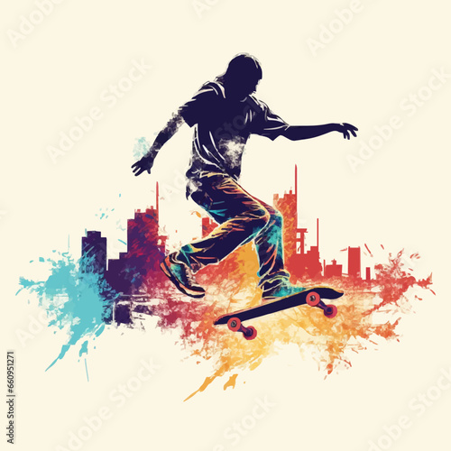 sports skateboarding tricks silhouette. Created using Generative AI Technology