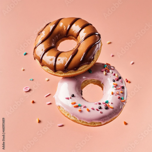 Sweet and delicious colorful donuts cake bakery fall or fly floating while moving 10
