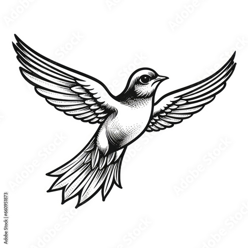 a drawing of a bird in black and white. Tattoo idea for wildlife, forrest and  freedom theme. © Mirador