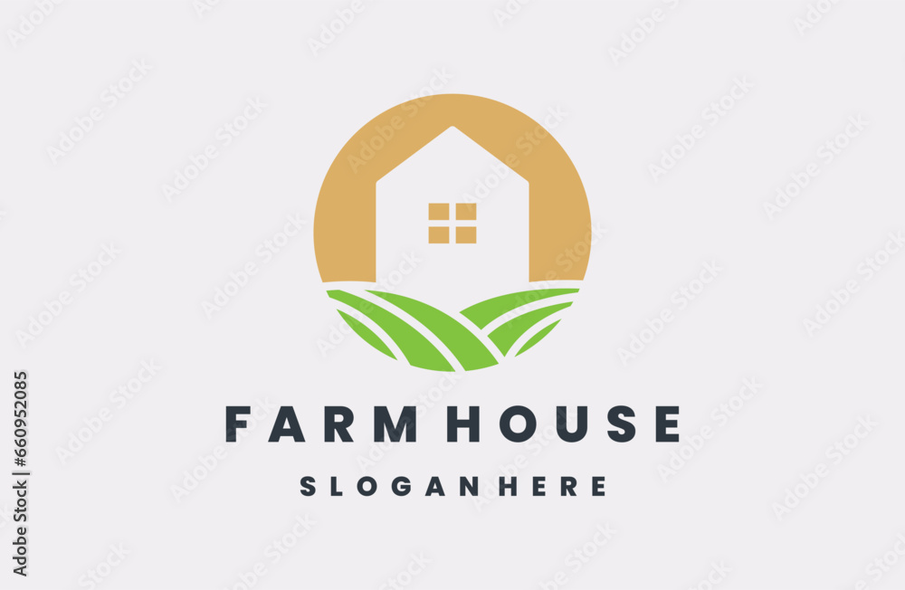 The farm logo. Template with farm house . Label for natural farm products. The farm logo. Template with farm house . Label for natural farm products.
