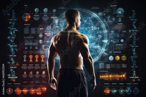 Strength training people in sport. Modern technology in sport science concept. Generative AI photo