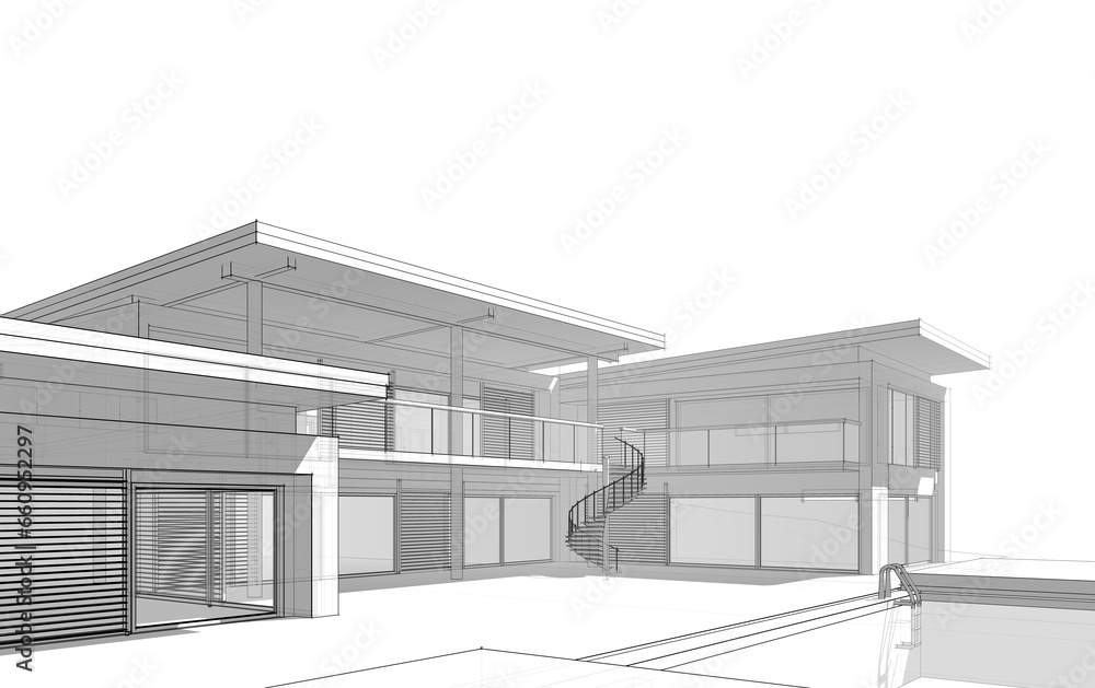 House building sketch architectural 3d illustration House building sketch architectural 3d illustration
