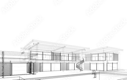 House building sketch architectural 3d illustration