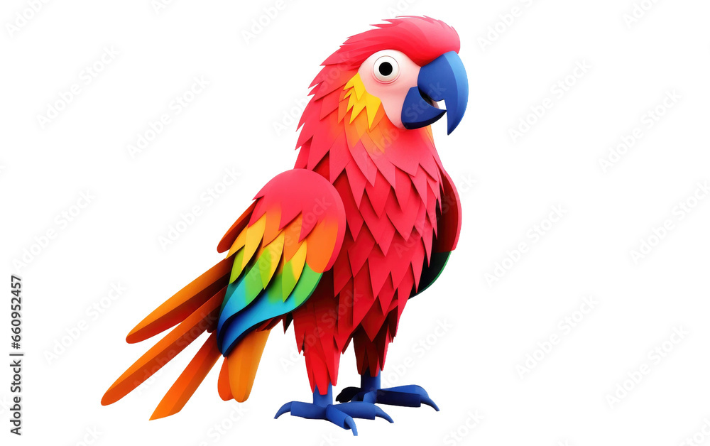 Cute 3D Cartoon Colorful Parrot on transparent background