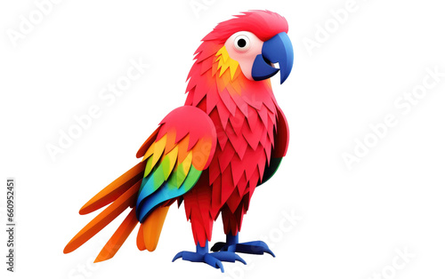 Colorful Parrot in 3D Cartoon on transparent background