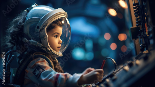 Portrait of a child boy in an astronaut costume