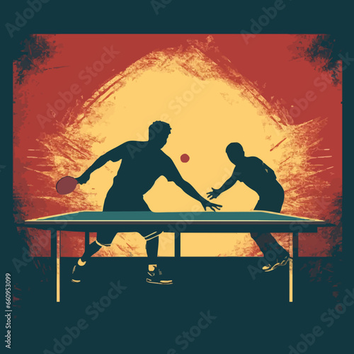sports table tennis match silhouette distressed. Created using Generative AI Technology