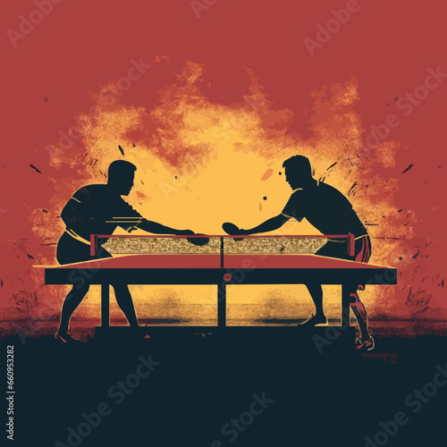 sports table tennis match silhouette distressed. Created using Generative AI Technology