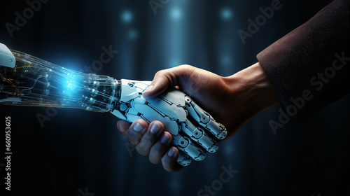 Digital robot handshake human background futuristic digital age robot science digital technology 