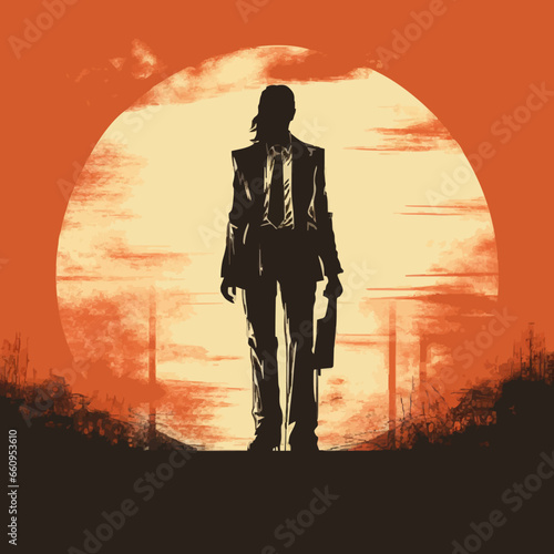 business sales pitch silhouette distressed retro. Created using Generative AI Technology