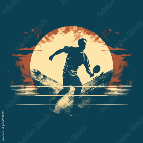 sports table tennis match silhouette distressed. Created using Generative AI Technology