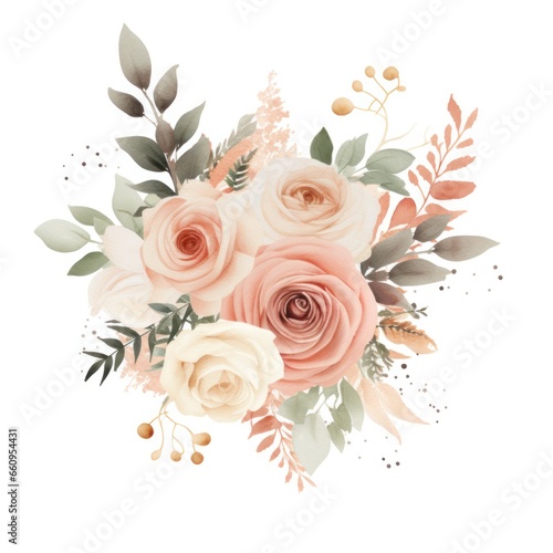 Watercolor floral bouquet isolated on white background.