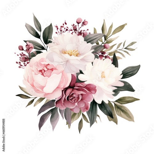 Watercolor floral bouquet isolated on white background.