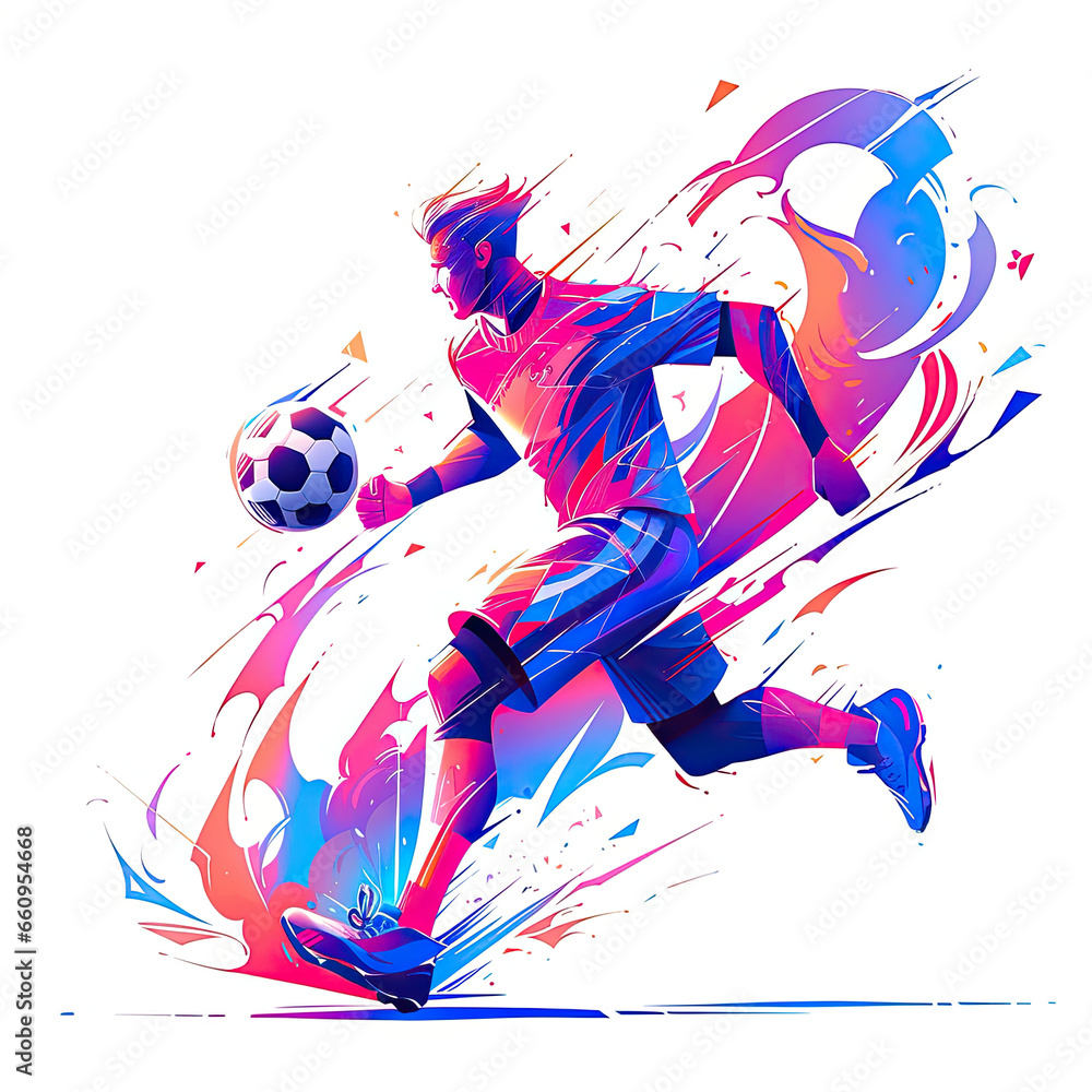 Obraz premium Flat abstract design of soccer player, powerful effect , minimalism illustration, website, Ul design