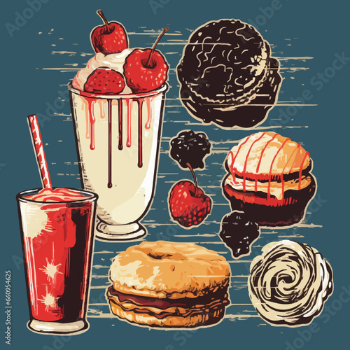 food dessert assortment silhouette distressed re. Created using Generative AI Technology