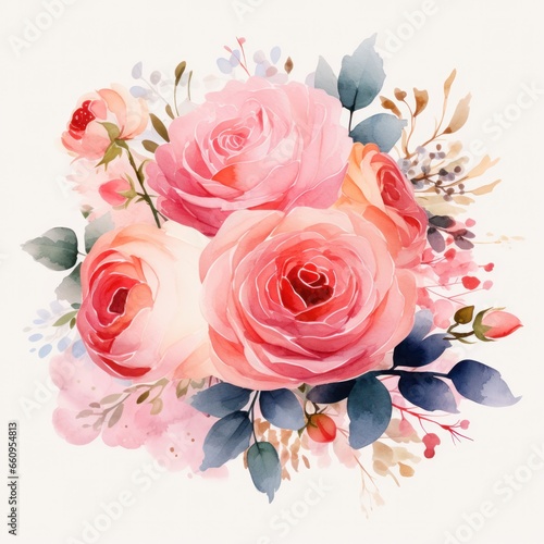 Watercolor floral bouquet isolated on white background.