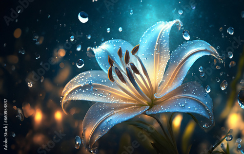 Wallpaper Mural close up of a gold-like lily flower on a rainy night Torontodigital.ca