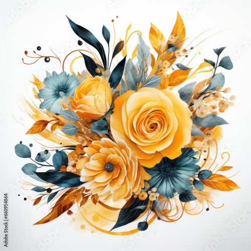 Watercolor floral bouquet isolated on white background.