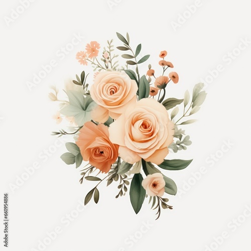 Watercolor floral bouquet isolated on white background.
