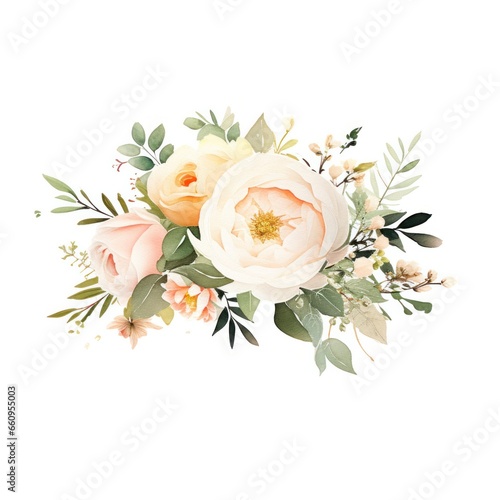 Watercolor floral bouquet isolated on white background.