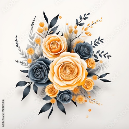 Watercolor floral bouquet isolated on white background.