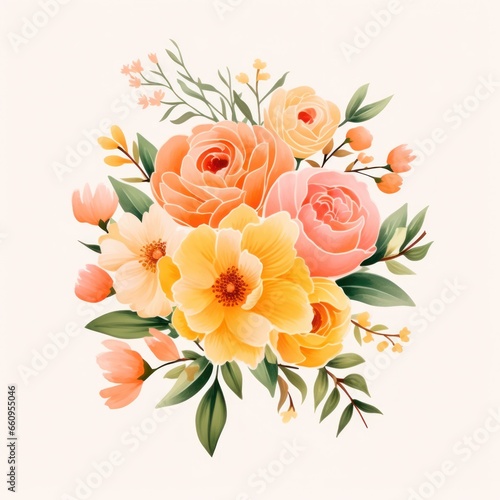 Watercolor floral bouquet isolated on white background.