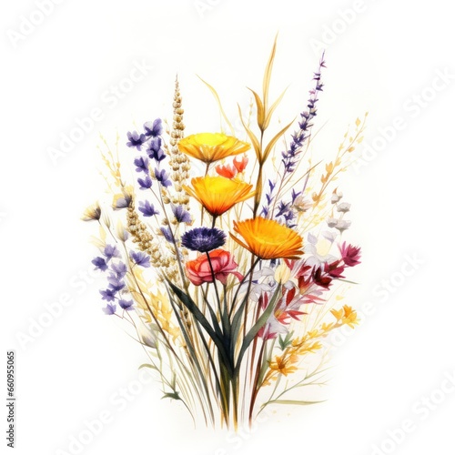 Watercolor floral bouquet isolated on white background.