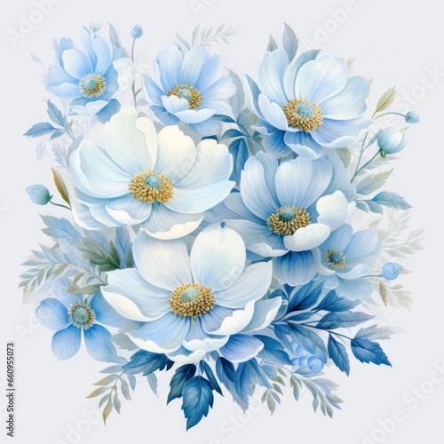 Watercolor floral bouquet isolated on white background.