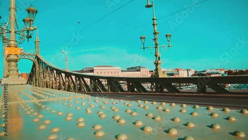 Freedom bridge on Danube river in Budapest summertime in Hungary 4K city ambience