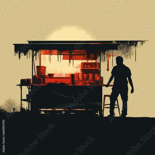 food street food vendor silhouette distressed re. Created using Generative AI Technology