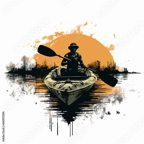 transportation kayaking adventure silhouette dis. Created using Generative AI Technology