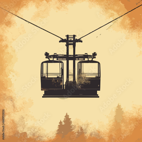 transportation cable car silhouette distressed r. Created using Generative AI Technology
