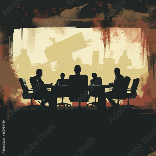 business boardroom discussion silhouette. Created using Generative AI Technology