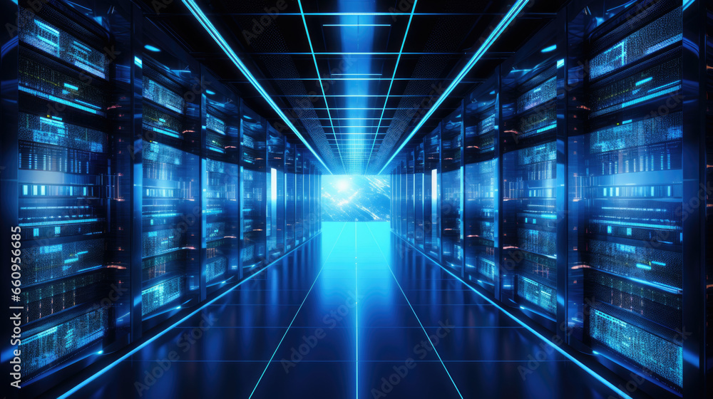 Stand with server hardware and lighting in the server room motion blur Stand with server hardware and lighting in the server room motion blur