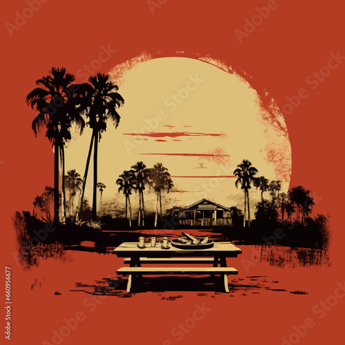 parksoutdoor BBQ picnic silhouette distressed re. Created using Generative AI Technology